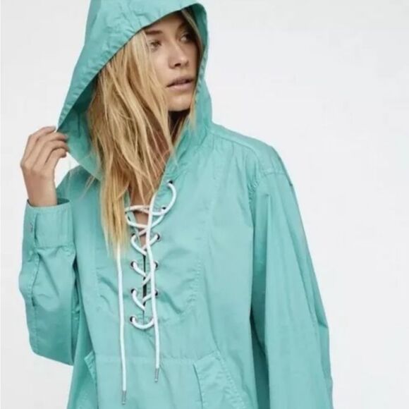 Free People Jackets & Blazers - Free People Teal Poplin Lace Up Pullover Jacket XS / S